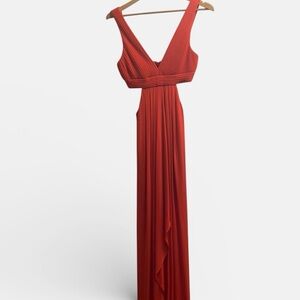 Side shown leg slit red fancy dress